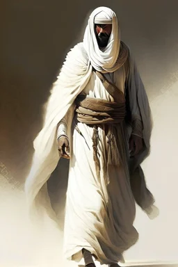 An Arab warrior in plain robes and a pale face full body