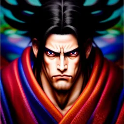 Ultra detailed fullbody Portrait in oil on canvas of Zankuro Minazuki (Samurai Shodown),intense stare,extremely detailed digital painting, extremely detailed face,crystal clear Big eyes,with full head inside portrait, mystical colors ,perfectly centered image, perfect composition, rim light, beautiful lighting,masterpiece,8k, stunning scene, raytracing, anatomically correct, in the style of robert e howard and Ken Kelley and Ohrai Noriyoshi and Simon Bisley and tomzj1