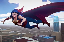 Supergirl flying over Dallas, Texas.