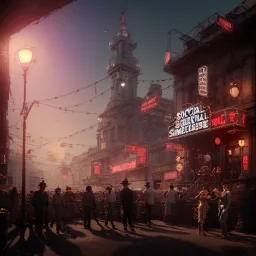 Social photo, American shot view, old Asian man + little monkey, cabaret scene, steampunk. Sunglasses, smoking, happy, hot. Many people background, highly detailed, concept art, unreal engine 5, god rays, ray tracing, RTX, lumen lighting, ultra detail, volumetric lighting, 3d, finely drawn, high definition, high resolution.