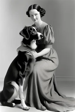a lady with a dog double size than her