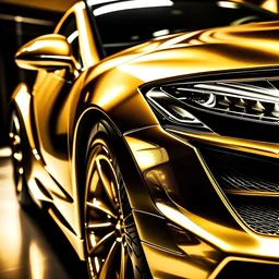 luxury gold sports car close up