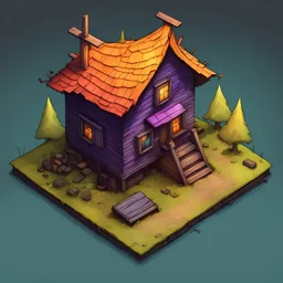 create a alphabetical latter "A" into cartoonist hut style model isometric top view for mobile game bright colors, color ink illustration, horror, surreal, gritty by Chris Friel and Zdzislaw Beksinski