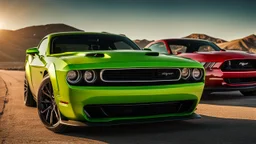 dodge Challenger and ford mustang merged ,rear view, desktop wallpaper, 4K, Cinematic