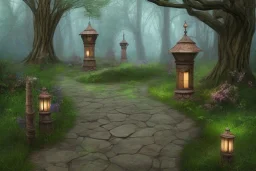 wooded stone lantern path forest