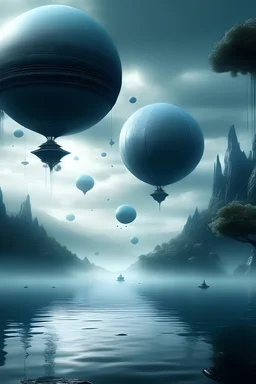 futuristic and dramatic peaceful floating world