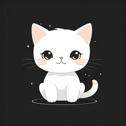 2D vector graphic of cute and kawai Cat, simple color, flat style, use only 3color theme, Study on black background