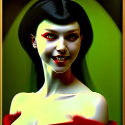 Portrait of Vampirella voloptuos beautiful green eyes smiling lingerie by Jean Auguste Dominique Ingres 4k