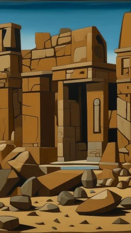 A brownish bronze ancient ruins with stones painted by Stuart Davis