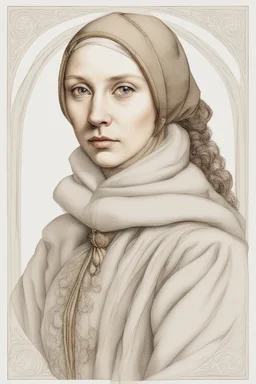 portrait of a renaissance woman in winter clothes the style of da vinci on a white background