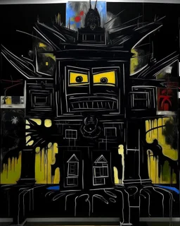 A giant black shadow castle painted by Jean-Michel Basquiat