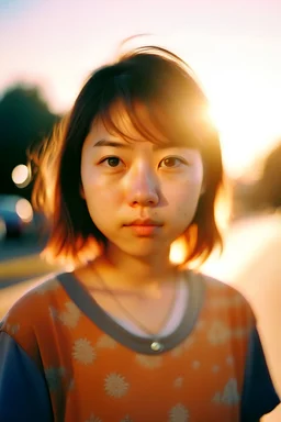 amateur photo taken at dawn of a (insert)-year-old (insert nationality or ethnicity) (insert gender), medium shot, looking directly into the camera lens, captured with an Arri Live camera using a 23mm F2.8 lens during golden hour, Utilizing Kodak Portra 400 film to enhance the warm, soft natural lighting that embraces the scene. The background is plain and unadorned, providing a clear and unfiltered view of the subject, similar to the style of images on thispersondoesnotexist.com. --style raw --