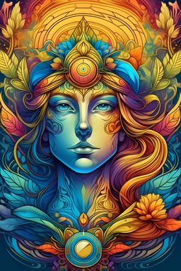 Create a realistic but psychedelic image of a Greek goddess