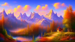 Sunny day, mountains, impressionism painting