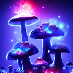 Spherical Frost metal magic armoured lightning glowing Mycelium MUSHROOM stars galaxy SPACE lANDSCAPE BURNING IN BLUE FLAMES hellfire abyss math chaos vivid cell