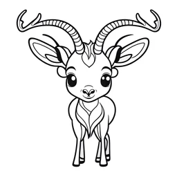 cute Antelope, black and white, white background, clean lines, coloring page for kids,