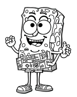 Generate a colouring pages of the SpongeBob along with some pencil sketch marks with white background