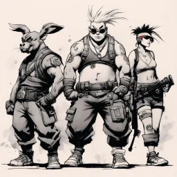 [traditional Chinese brush, expressive line, ink washes] Tank Girl with Bebop and Rocksteady: This body finds pleasure in his movement wish to walk with my head so high my shoulders back bum carefully encasing the head of my femur, wish my body to move like my trainer's.