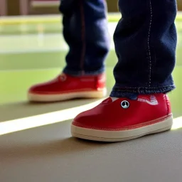 A picture of a little man with a head as round as a bowling ball wearing big plateau shoes