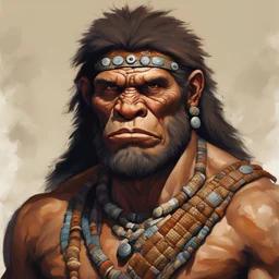dnd, portrait of supreme Neanderthal in Aztecs cloth