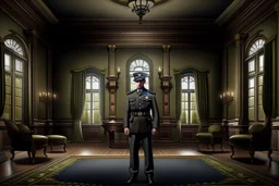 ww2 police officer, ww2 mansion hall background