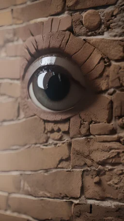 photoreal huge eye in a brick wall with tear running down the wall, octane render, 8k, high detail