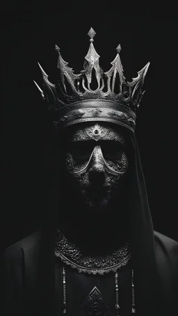 crowned sectarian in a black room with a completely hidden face