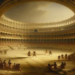 A tan coliseum with fighters painted by Francis Danby