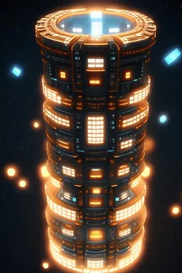 cylindrical space station, with hundreds of levels, many tiny lights