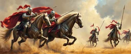 knights and lances tournament, horses hit hard, oil and airbrush