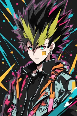 PunkRocker,fullbody,with high details, style: Anime coloursfull glowing abstracts