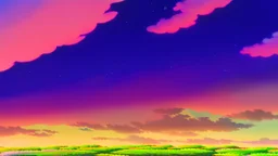 asian village with purple sky full of stars, sunflower field, anime, high res, makoto shinkai