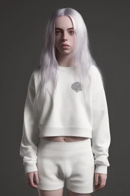 Billie Eilish, underpants, white socks, pale skin, high detail, realistic, 8k, not to be distinguished from a photo