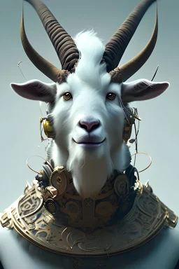 award winning portrait of a male anthropomorphic goat long black hair. character design by cory loftis, fenghua zhong, ryohei hase, ismail inceoglu and ruan jia. unreal engine 5, artistic lighting, highly detailed, photorealistic, fantasy