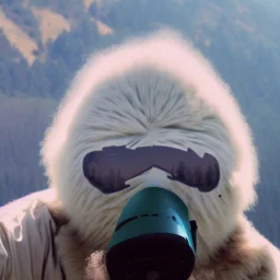 subject = (Yeti in a mask) background = (wildfires, mountains, fires, smoke, disaster)