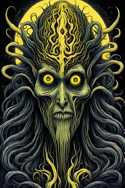 The eldritch god Hastur, looking at viewer, digital art,in the style of Junji Ito manga