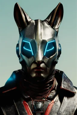 Medium Close Up Portrait, Front image. cyberpunk, rabbit mask helmet, strong man, titanium hair. Latex suit. Red, black, color. Bobafet style. Color background, photo studio. Avatar image, highly detailed, concept art, smooth, unreal engine 5, ray tracing, RTX, lumen lighting, ultra detail, volumetric lighting, 3d, finely drawn, high definition, high resolution.