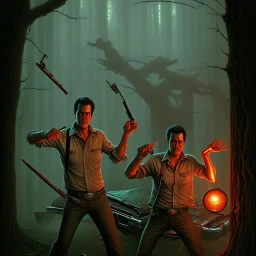 mdjrny-v4 style, the evil dead, by drew struzan, epic lighting, highly detailed, twilight