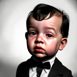 Alfred Hitchcock toddler, full body, dramatic lighting, hyper realistic