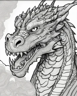 a coloring page, depicting a dragon, black and white, line art, outline, highly defined lines, hand drawn,