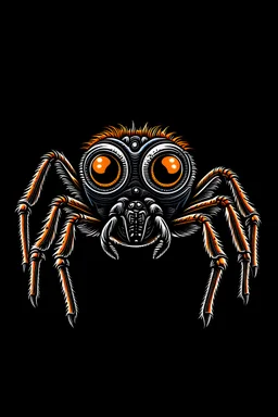 Making a jumping spider as a mascot with a black background with four eyes and two fangs