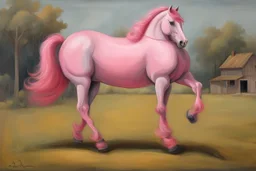 a pink horse like a 19th painting