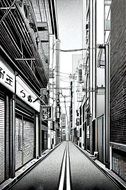 Tokyo alley, line arts, greyscale