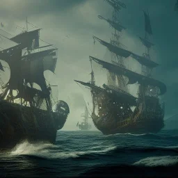 Pirate ship, cinematic,cinematic lighting, 8k, resolution concept art, dynamic lighting, hyperdetailed intricately detailed, octane render,unreal engine, centered.