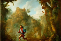 man running in colorful jungle by andrea del sarto