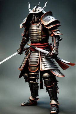 Full body, samurai wearing biomechanical armor, photorealistic