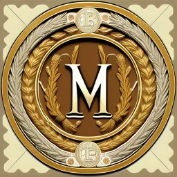 letter M, laurel wreath, roman style