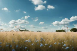 campo di con soffione botanico con cielo azzurro