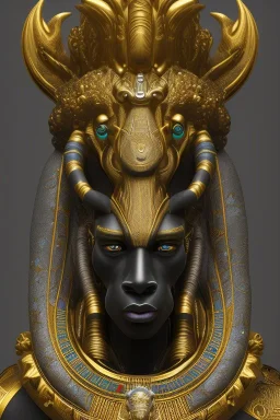 black male African Egyptian alien, cracks in the voodoo head, wicked, eyes, crown, Elephant, 8k, finely detailed, photo realistic, tiger turquoise skull head gold dragon space alien snow skeleton gold gorilla silver crown silver eyes