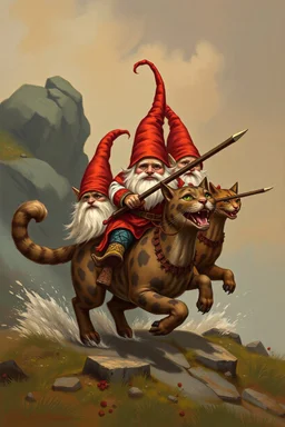 gnomes riding cats with lances